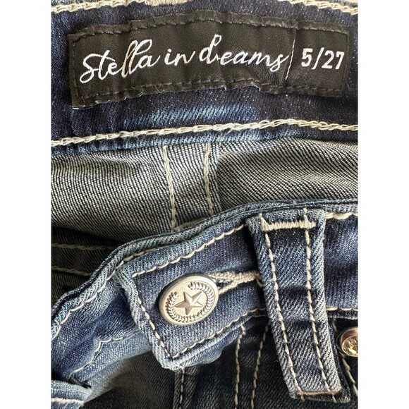 Stella In Dreams Juniors Embellished Dark Wash Factory Faded Denim Shorts 5/27 - Picture 4 of 5